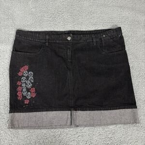 Lip Service Los Angeles Denim Mini Skirt Cuffed, Pockets Zip Front and Button